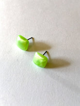 Load image into Gallery viewer, Lime Green Enamel Flat Square Stud Earrings