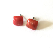 Load image into Gallery viewer, Dark Coral Flat Square Stud Earrings