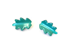Load image into Gallery viewer, Emerald Green Moonglow Jagged Leaf Stud Earrings