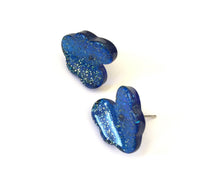 Load image into Gallery viewer, Blue Sparkle Leaf Stud Earrings