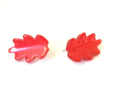 Load image into Gallery viewer, Cherry Red Monoglow Jagged Leaf Stud Earrings