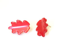Load image into Gallery viewer, Cherry Red Monoglow Jagged Leaf Stud Earrings