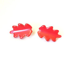 Load image into Gallery viewer, Cherry Red Monoglow Jagged Leaf Stud Earrings