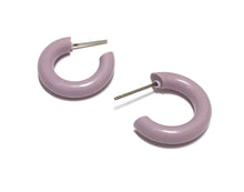 Load image into Gallery viewer, Lavender Shiny Lucite Tiny Tube Hoop Earrings