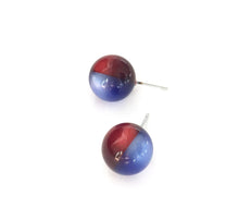 Load image into Gallery viewer, Cobalt Blue and Red Moonglow Harlequin Ball Stud Earrings
