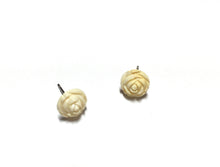 Load image into Gallery viewer, Cream White Carved Rose Stud Earrings