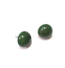 Load image into Gallery viewer, Dark Green Marbled Lucite Retro Button Stud Earrings