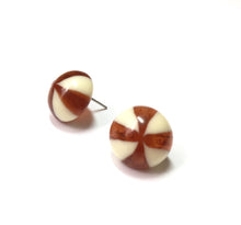 Load image into Gallery viewer, Tortoise Cream Candy Stripe Retro Button Stud Earrings