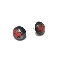 Load image into Gallery viewer, Black and Coral Agate Stripe Retro Button Stud Earrings