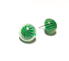 Load image into Gallery viewer, Green Stripe Candy Encased Retro Button Stud Earrings