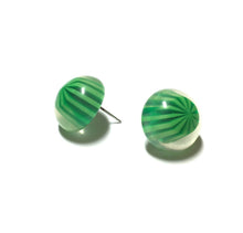 Load image into Gallery viewer, Green Stripe Candy Encased Retro Button Stud Earrings