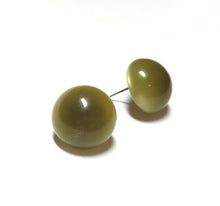 Load image into Gallery viewer, Olive Green Moonglow Retro Button Stud Earrings