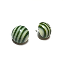 Load image into Gallery viewer, Moss Green &amp; Cream Striped Retro Button Stud Earrings