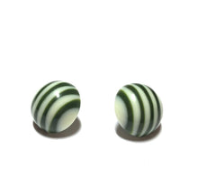 Load image into Gallery viewer, Moss Green &amp; Cream Striped Retro Button Stud Earrings