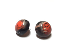 Load image into Gallery viewer, Dark Orange &amp; Black Marbled Agate Retro Button Stud Earrings