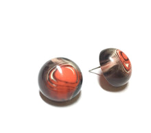 Load image into Gallery viewer, Dark Orange &amp; Black Marbled Agate Retro Button Stud Earrings