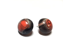 Load image into Gallery viewer, Dark Orange &amp; Black Marbled Agate Retro Button Stud Earrings