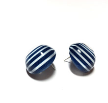 Load image into Gallery viewer, Navy Blue Striped Retro Button Stud Earrings