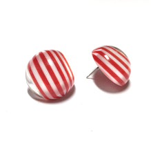 Load image into Gallery viewer, Cherry Red and White Striped Retro Button Studs Earrings