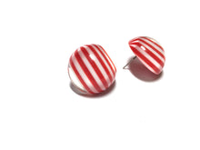 Load image into Gallery viewer, Cherry Red and White Striped Retro Button Studs Earrings