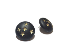 Load image into Gallery viewer, Black &amp; Gold Stars Retro Button Stud Earrings