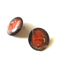 Load image into Gallery viewer, Coral Orange &amp; Black Marbled Lucite Disc Stud Earrings