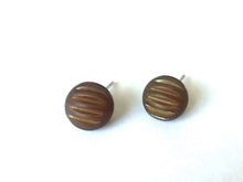 Load image into Gallery viewer, Coffee Brown Matte Corrugated Ball Stud Earrings