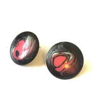 Load image into Gallery viewer, Dark Pink &amp; Black Marbled Disc Stud Earrings