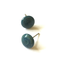 Load image into Gallery viewer, Teal Blue Marbled Disc Stud Earrings