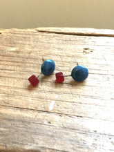 Load image into Gallery viewer, Teal Blue and Carnelian Red Geo Stud Earrings