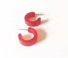 Load image into Gallery viewer, Cherry Red Moonglow Hugger Hoop Earrings
