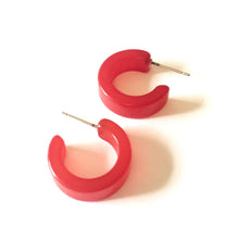 Load image into Gallery viewer, Cherry Red Moonglow Hugger Hoop Earrings