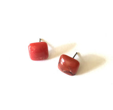 Load image into Gallery viewer, Dark Coral Flat Square Stud Earrings