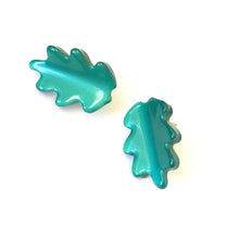 Load image into Gallery viewer, Emerald Green Moonglow Jagged Leaf Stud Earrings