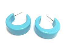 Load image into Gallery viewer, Turquoise Chunky Mod Lucite Hoop Earrings
