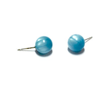 Load image into Gallery viewer, Aqua Blue Moonglow Striped Petite Ball Stud Earrings