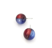 Load image into Gallery viewer, Cobalt Blue and Red Moonglow Harlequin Ball Stud Earrings