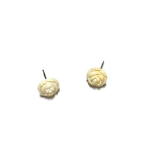 Load image into Gallery viewer, Cream White Carved Rose Stud Earrings