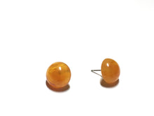 Load image into Gallery viewer, Amber Yellow Marbled Lucite Retro Button Stud Earrings