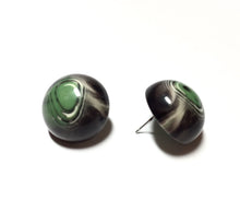 Load image into Gallery viewer, Moss Green Agate Marbled Retro Button Stud Earrings
