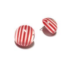 Load image into Gallery viewer, Cherry Red and White Striped Retro Button Studs Earrings