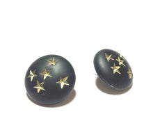 Load image into Gallery viewer, Black &amp; Gold Stars Retro Button Stud Earrings