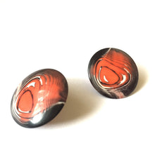 Load image into Gallery viewer, Coral Orange &amp; Black Marbled Lucite Disc Stud Earrings