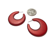 Load image into Gallery viewer, Cherry Red Frosted Mod Go Go Hoop Earrings