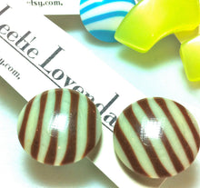 Load image into Gallery viewer, Brown and Cream Pin Stripe Lucite Disc Stud Earrings