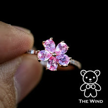 Load image into Gallery viewer, Pink Sapphire Diamond Sakura Cherry Blossom Flower Engagement Ring 18K Rose Gold Promise Ring for Couples