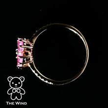 Load image into Gallery viewer, Pink Sapphire Diamond Sakura Cherry Blossom Flower Engagement Ring 18K Rose Gold Promise Ring for Couples