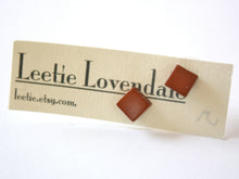 Load image into Gallery viewer, Brown Square Studs | tiny chocolate cube lucite post earrings