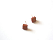 Load image into Gallery viewer, Brown Square Studs | tiny chocolate cube lucite post earrings