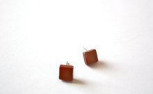 Load image into Gallery viewer, Brown Square Studs | tiny chocolate cube lucite post earrings